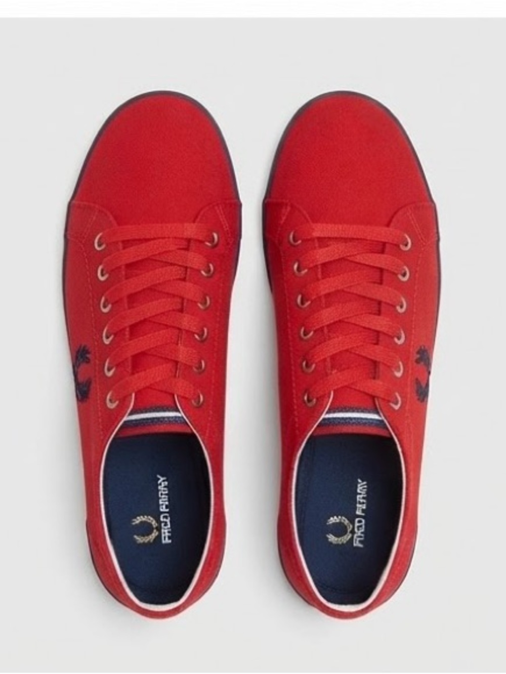 Fred Perry Men's Red Low-Top Canvas Sneakers with Navy Accents
